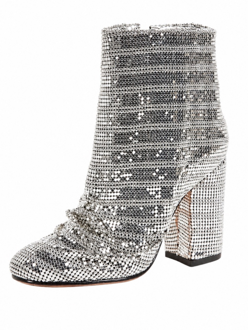 Schutz Taise Metallic Silver Chainmail Mesh Ruched Ankle Boots Size 9.5